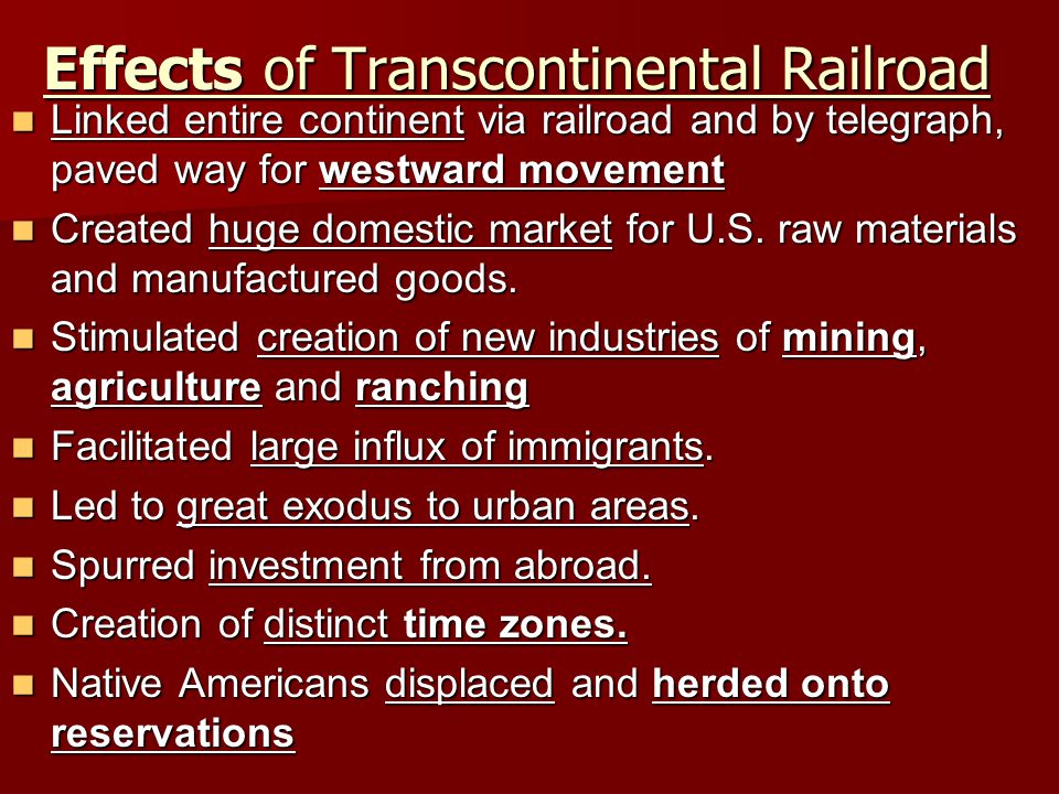 A discussion on the impacts of transcontinental railroad